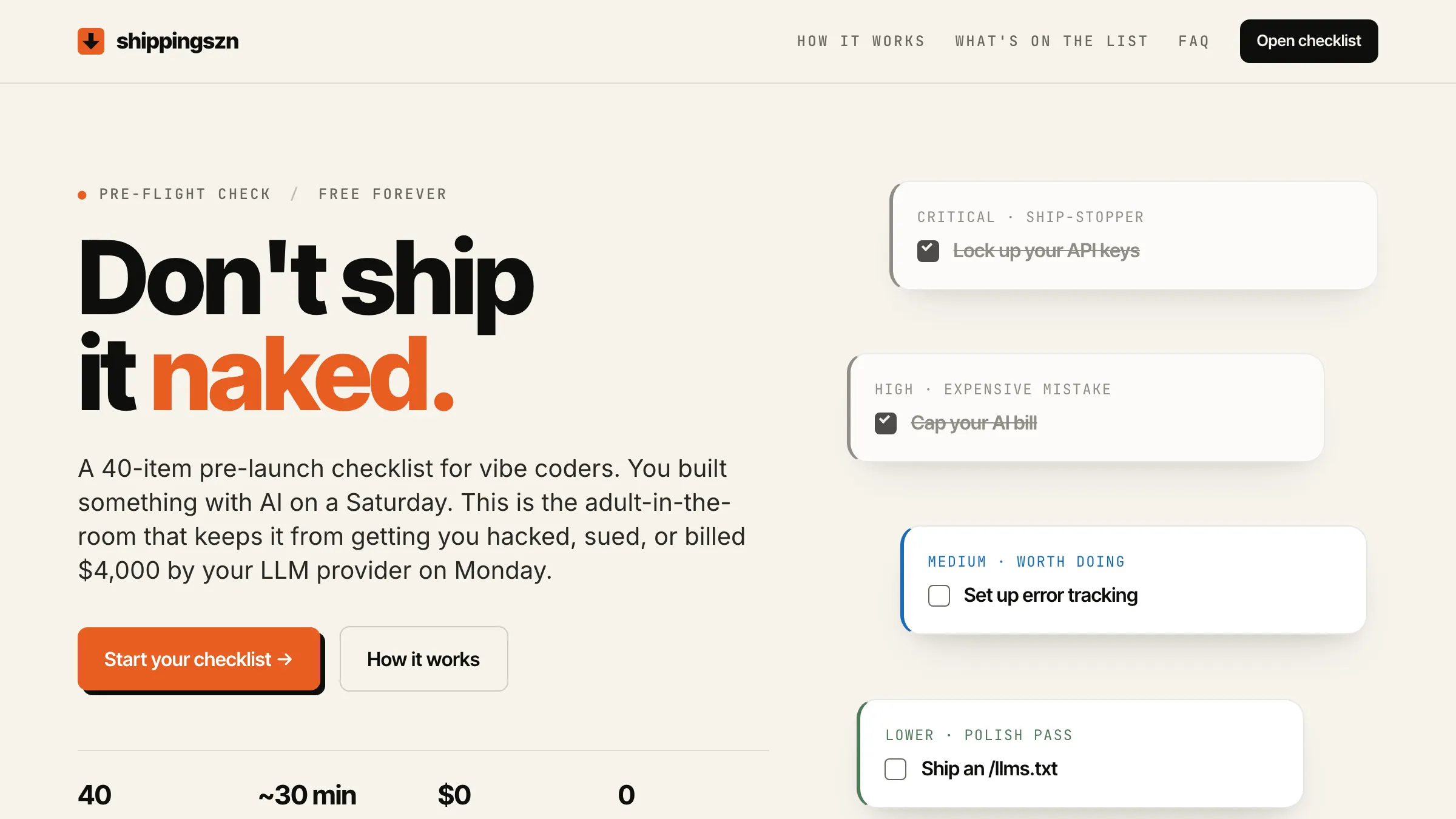 shippingszn — pre-launch checklist CLI that audits websites for placeholder copy, missing security headers, and other ship-readiness issues